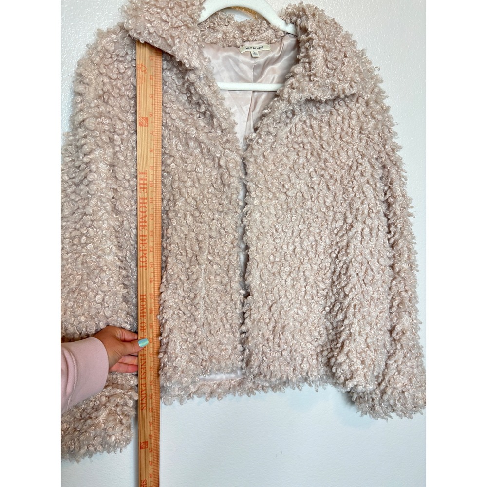 Max Studio Womens Beige Curly Faux Fur Jacket Coat Size L 9708Z22 Champagne - Picture 8 of 8